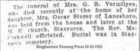 Vermilyea, Mrs. G. B.- Funeral Notice